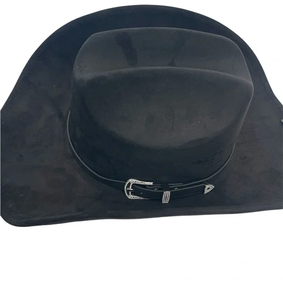 Western hat buckle embellished rhinestone suede cowgirl cowboy black NWT - Picture 6 of 10